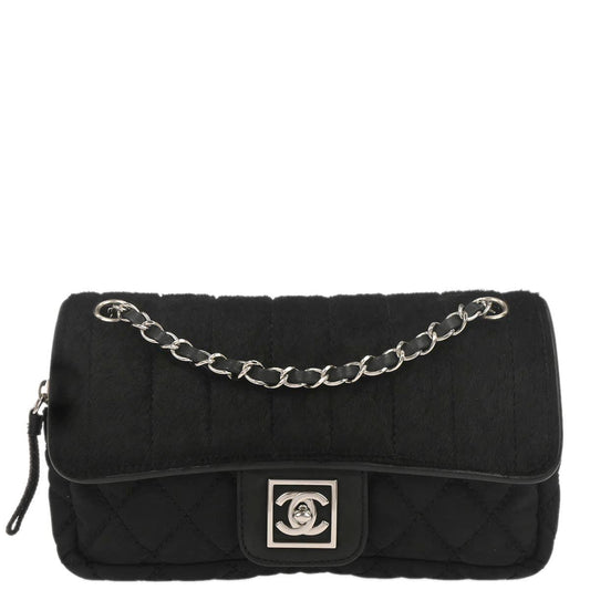 Chanel Black Pony Hair Canvas Sport Line Flap Chain Shoulder Bag