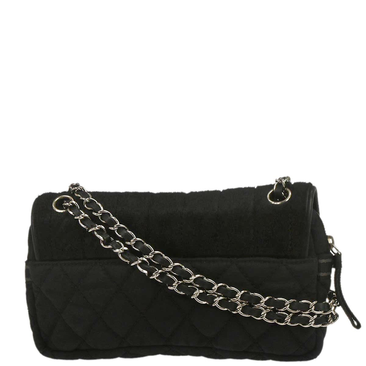 Chanel Black Pony Hair Canvas Sport Line Flap Chain Shoulder Bag