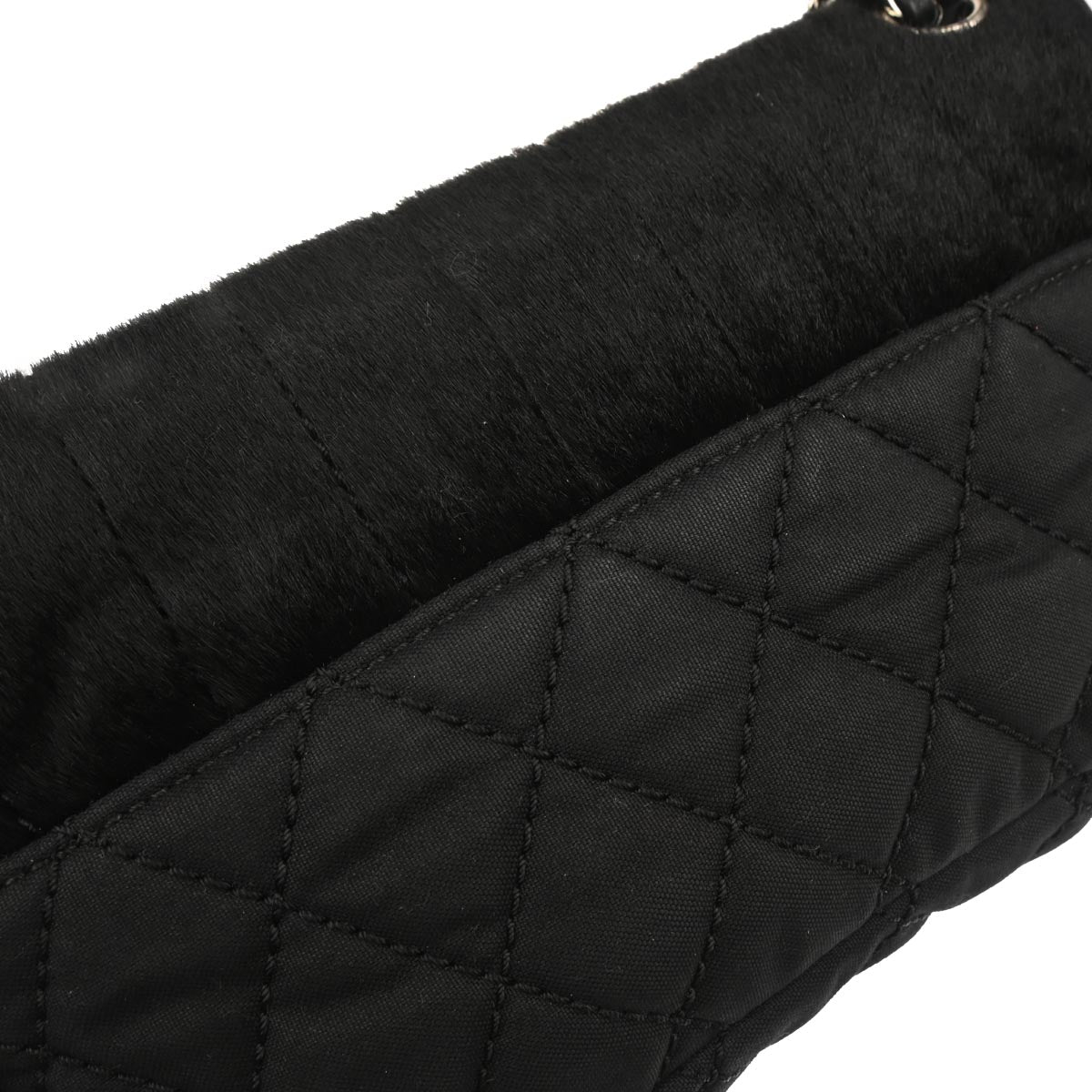 Chanel Black Pony Hair Canvas Sport Line Flap Chain Shoulder Bag