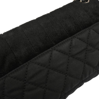 Chanel Black Pony Hair Canvas Sport Line Flap Chain Shoulder Bag