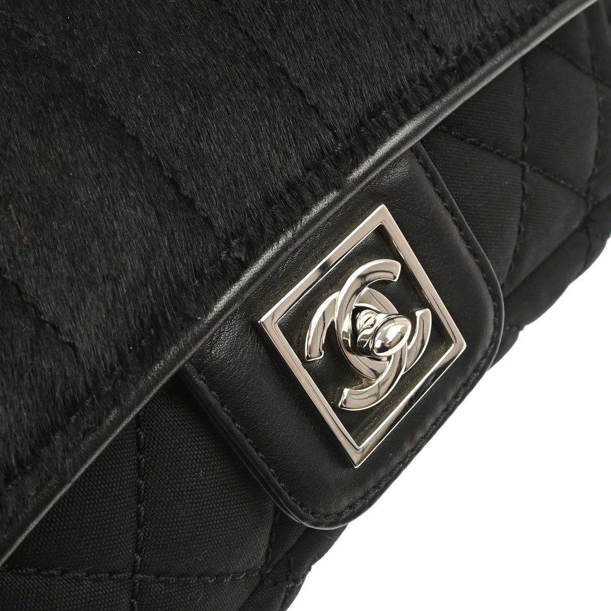 Chanel Black Pony Hair Canvas Sport Line Flap Chain Shoulder Bag