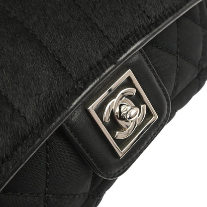 Chanel Black Pony Hair Canvas Sport Line Flap Chain Shoulder Bag