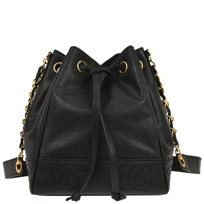 Chanel Black Caviar Skin Triple CC Bucket Shoulder Bag