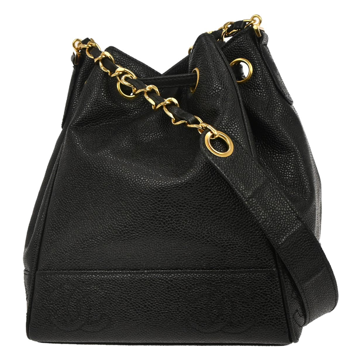 Chanel Black Caviar Skin Triple CC Bucket Shoulder Bag