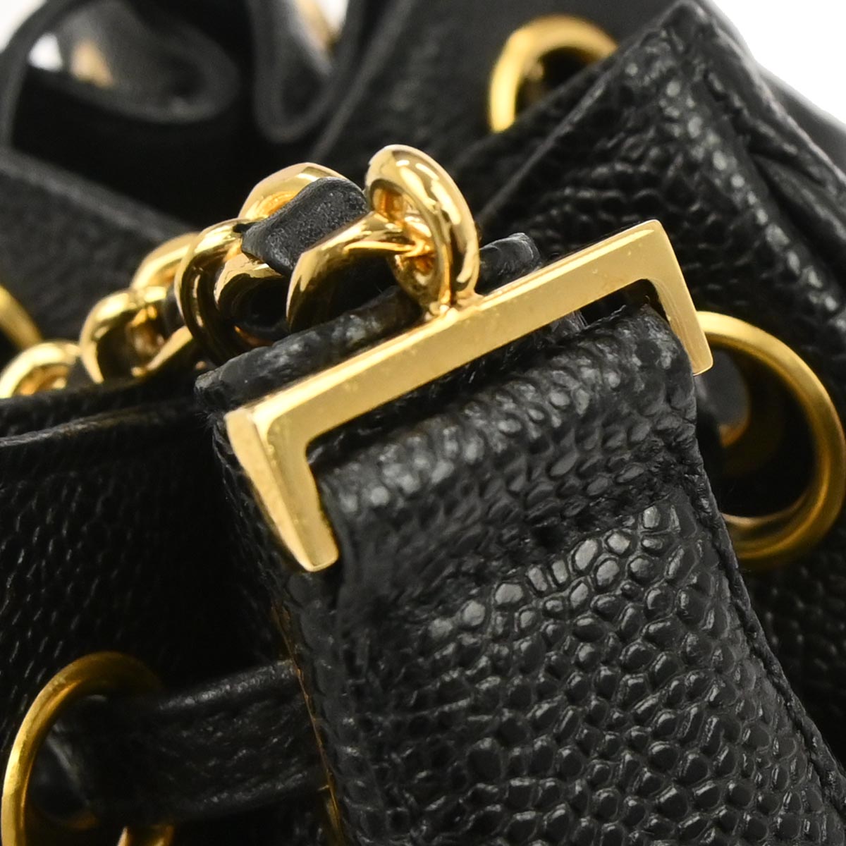 Chanel Black Caviar Skin Triple CC Bucket Shoulder Bag