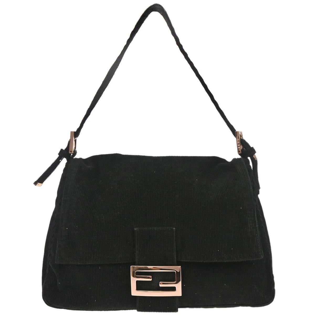 Fendi Black Cotton Corduroy Mamma Baguette Handbag