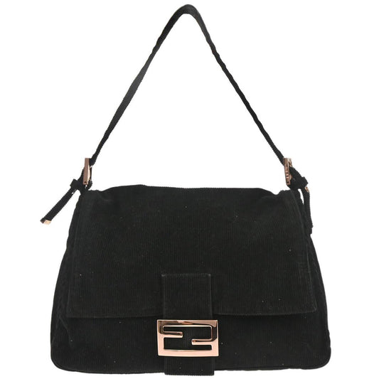 Fendi Black Cotton Corduroy Mamma Baguette Handbag