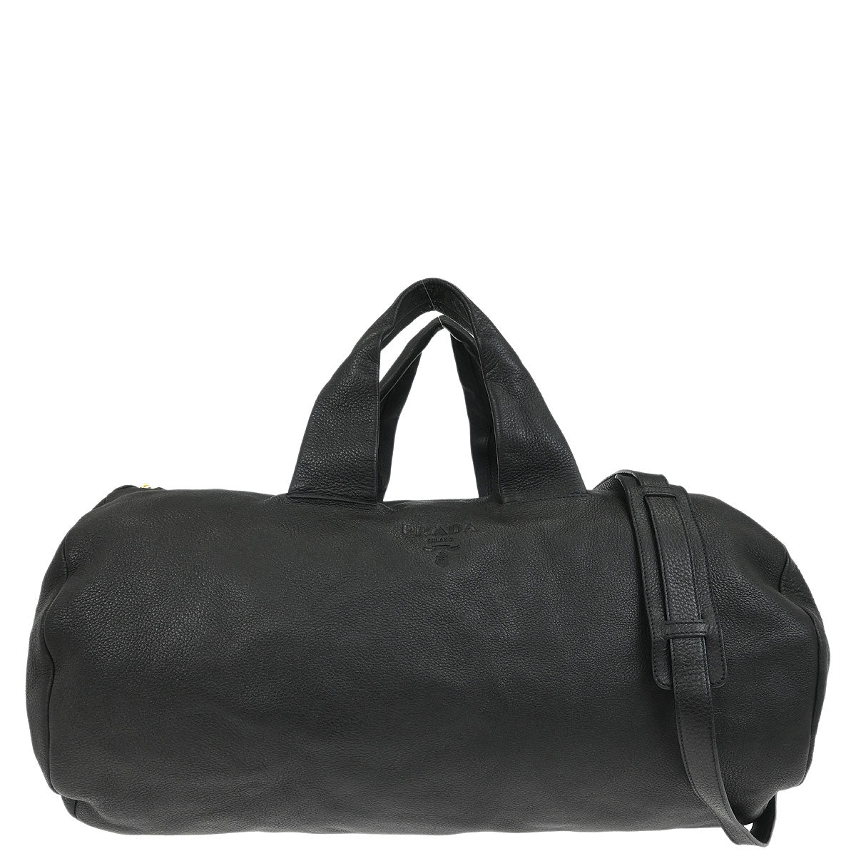 Prada Black Leather 2way Shoulder Duffle Handbag
