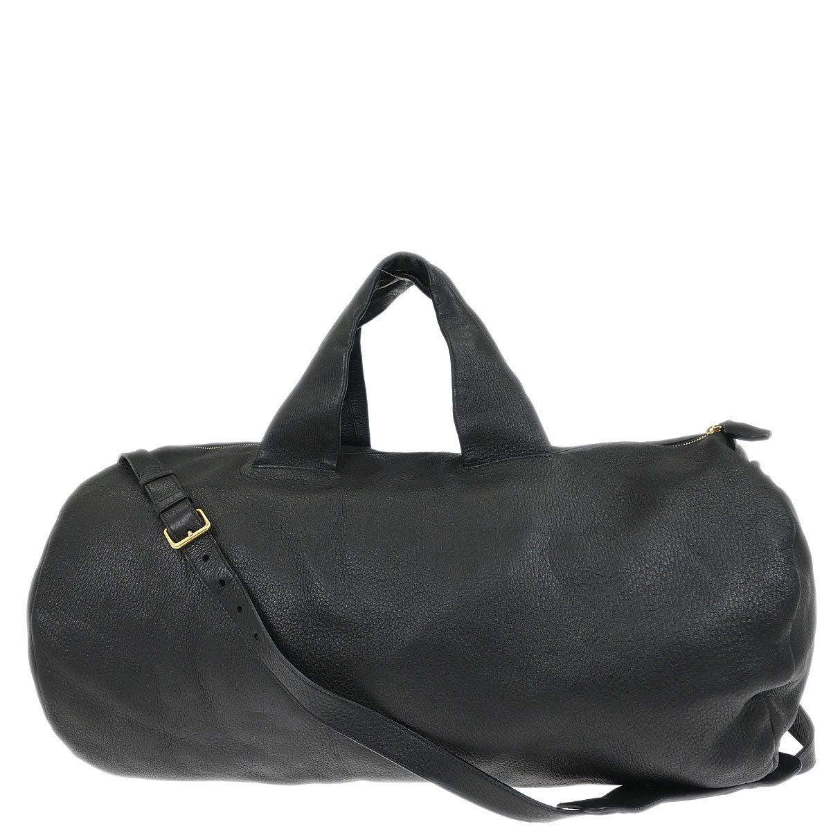 Prada Black Leather 2way Shoulder Duffle Handbag