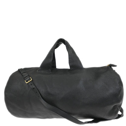 Prada Black Leather 2way Shoulder Duffle Handbag
