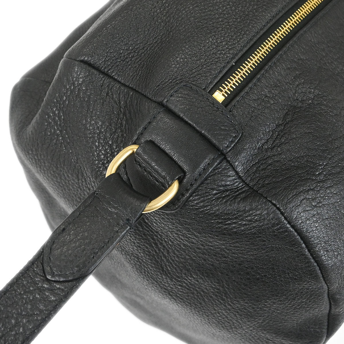 Prada Black Leather 2way Shoulder Duffle Handbag