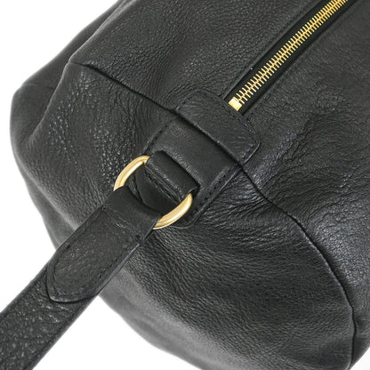Prada Black Leather 2way Shoulder Duffle Handbag