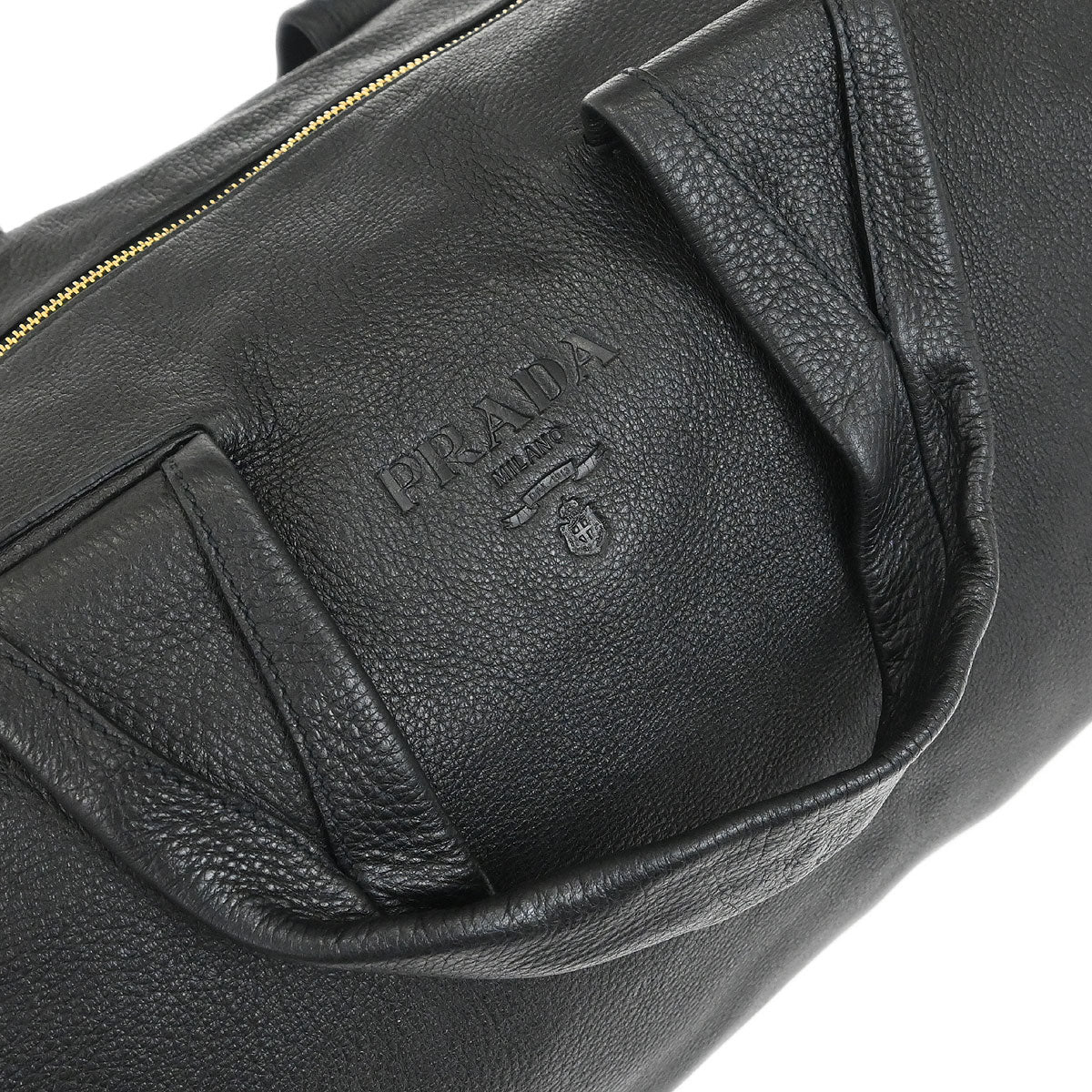 Prada Black Leather 2way Shoulder Duffle Handbag