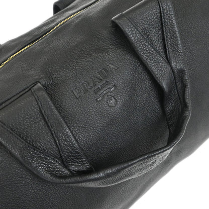 Prada Black Leather 2way Shoulder Duffle Handbag