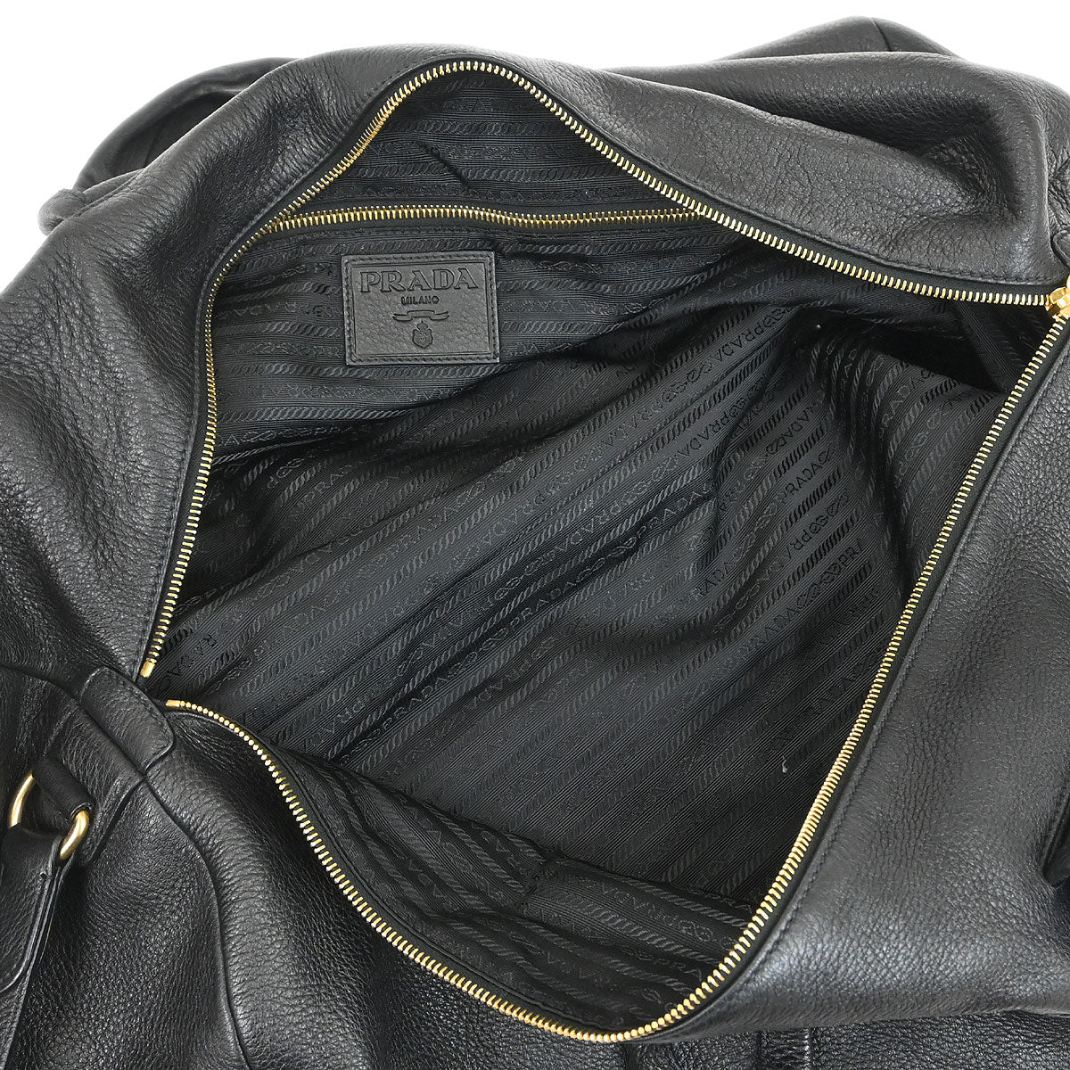 Prada Black Leather 2way Shoulder Duffle Handbag