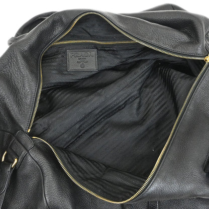 Prada Black Leather 2way Shoulder Duffle Handbag