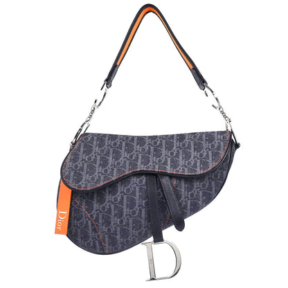Christian Dior Navy Canvas Flight Trotter Saddle Handbag