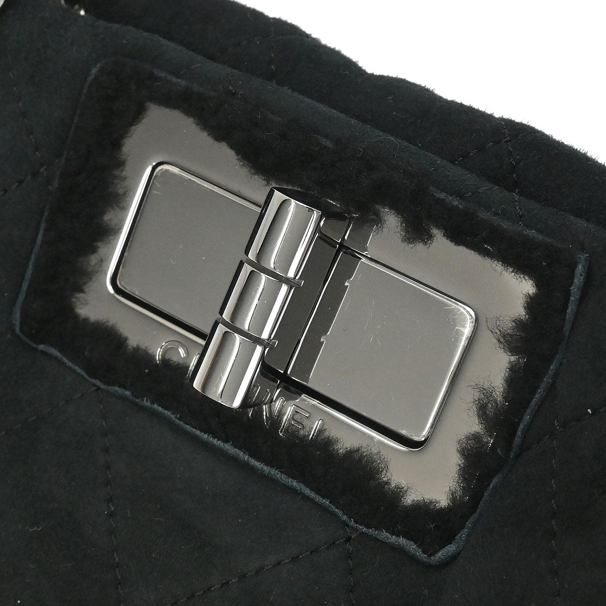 Chanel 2005-2006 Black Mouton Mademoiselle Lock Chain Handbag