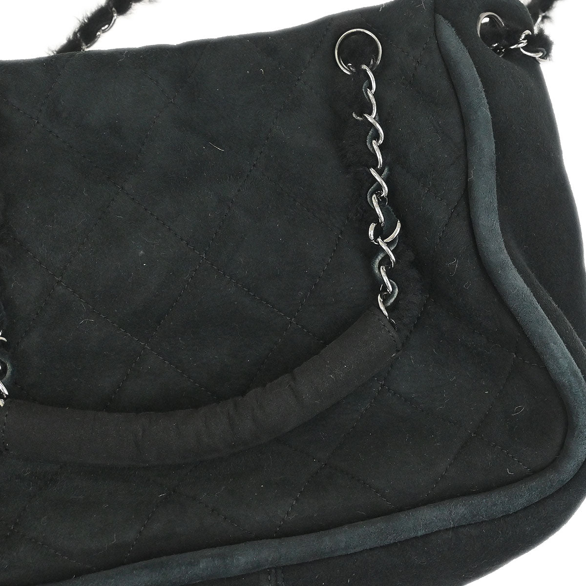 Chanel 2005-2006 Black Mouton Mademoiselle Lock Chain Handbag