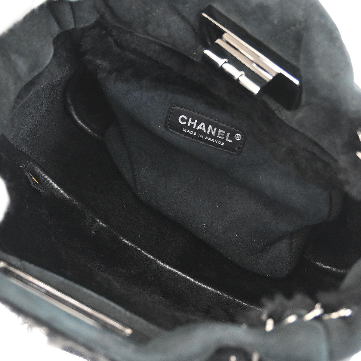 Chanel 2005-2006 Black Mouton Mademoiselle Lock Chain Handbag