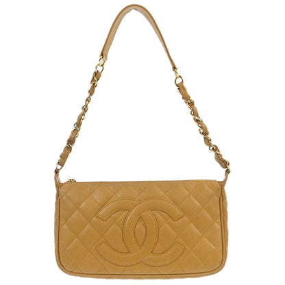 Chanel 2003-2004 Beige Caviar Skin Chain Shoulder Bag