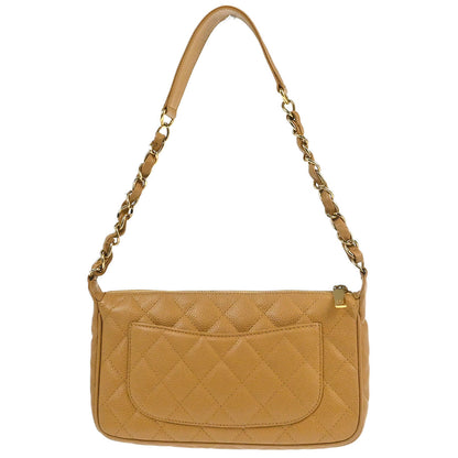 Chanel 2003-2004 Beige Caviar Skin Chain Shoulder Bag
