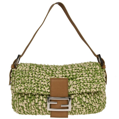 Fendi Green Straw Baguette Handbag