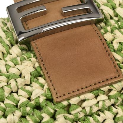 Fendi Green Straw Baguette Handbag