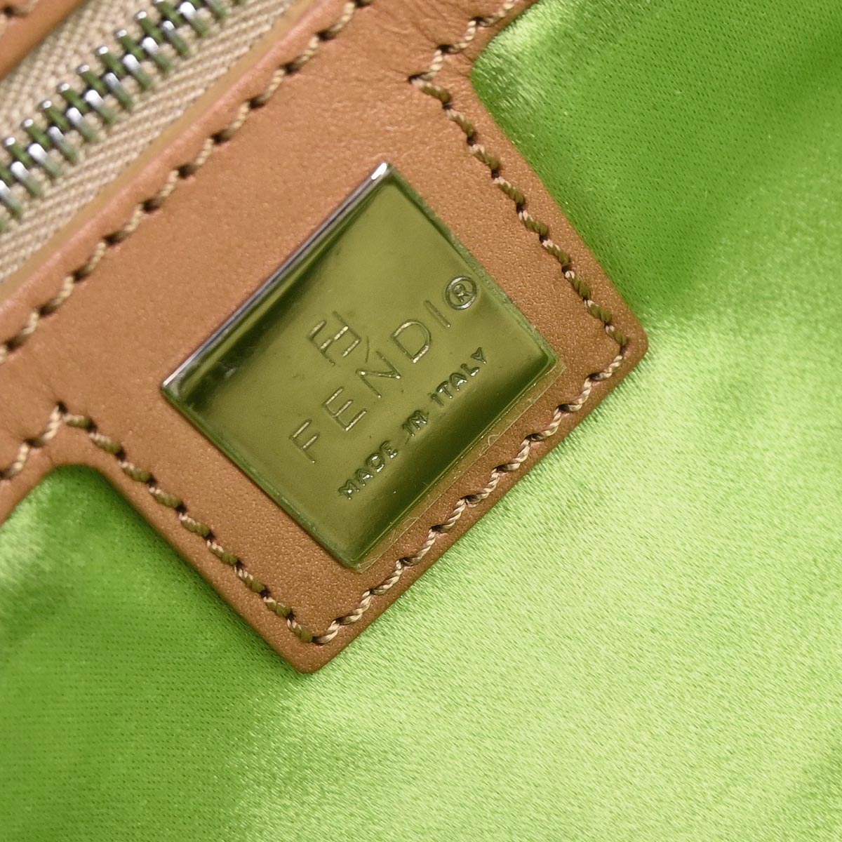Fendi Green Straw Baguette Handbag