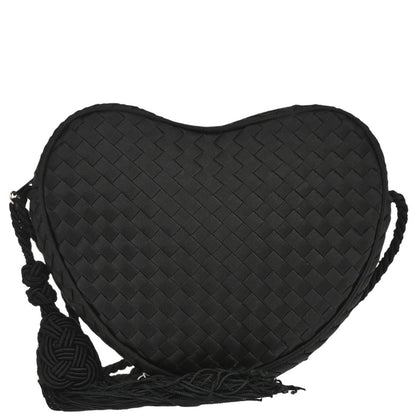 Bottega Veneta Black Satin Intrecciato Shoulder Bag