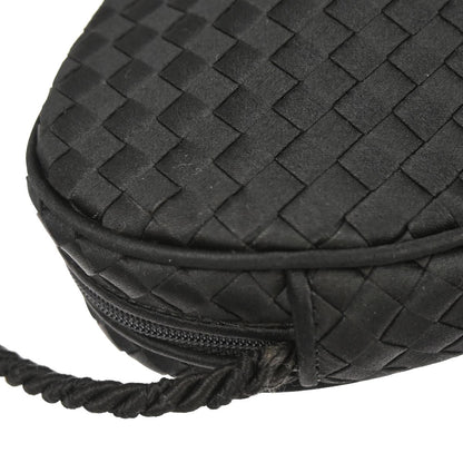 Bottega Veneta Black Satin Intrecciato Shoulder Bag