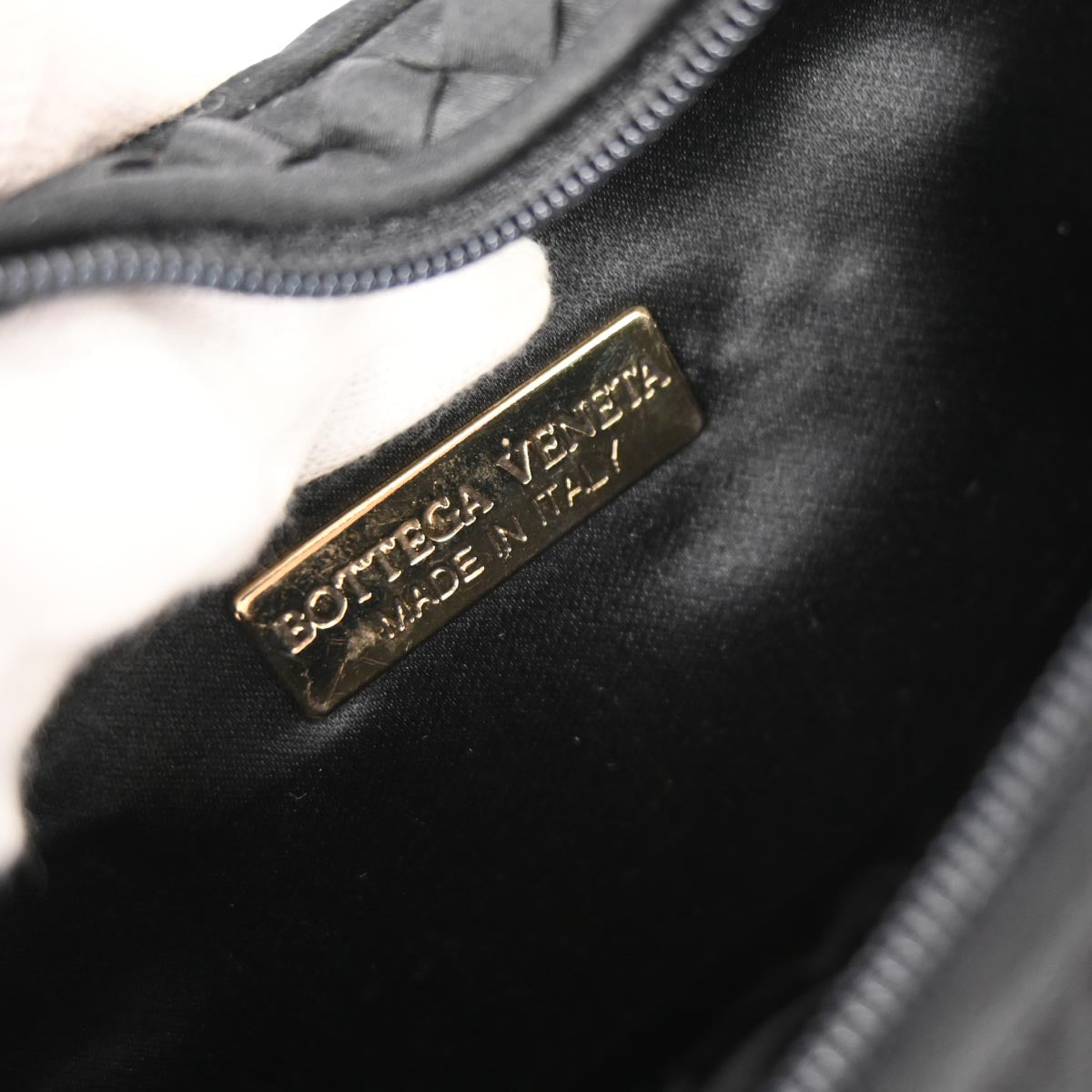 Bottega Veneta Black Satin Intrecciato Shoulder Bag