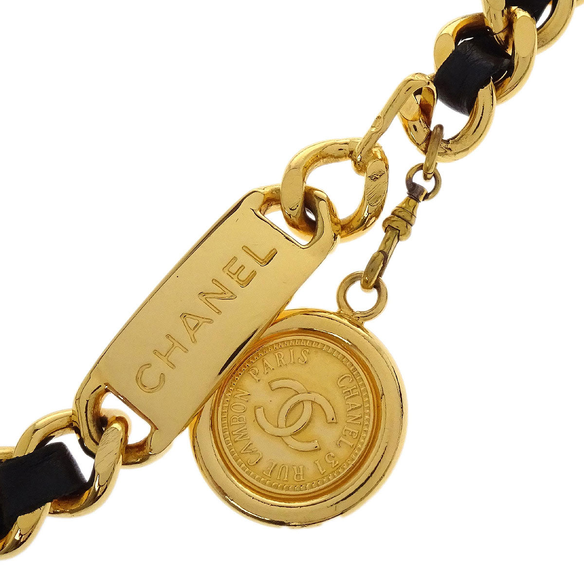Chanel Chain Belt Medallion Gold Black 95A Small Good