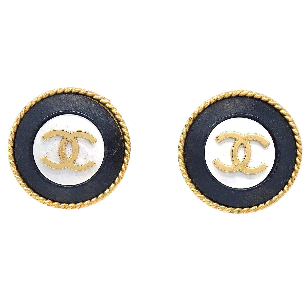 Chanel Costume Pearl Button Clip-On Earrings Gold 94P