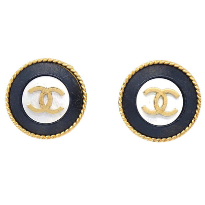 Chanel Costume Pearl Button Clip-On Earrings Gold 94P
