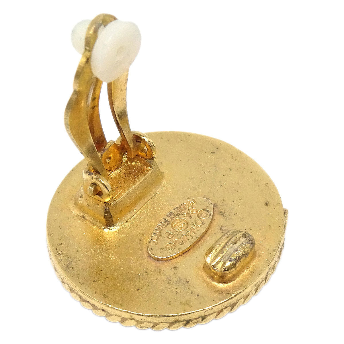 Chanel Costume Pearl Button Clip-On Earrings Gold 94P