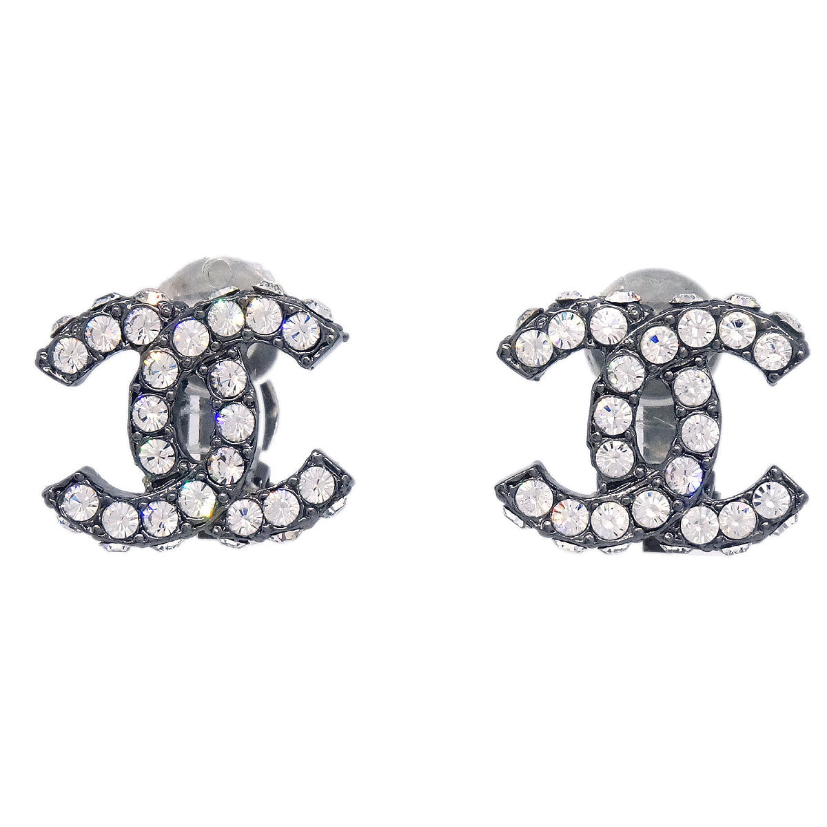 Chanel CC Silver Rhinestone Clip-On Earrings 03A