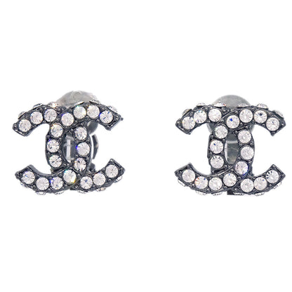 Chanel CC Silver Rhinestone Clip-On Earrings 03A