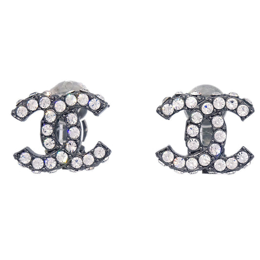Chanel CC Silver Rhinestone Clip-On Earrings 03A