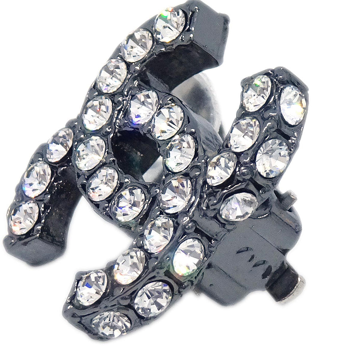 Chanel CC Silver Rhinestone Clip-On Earrings 03A