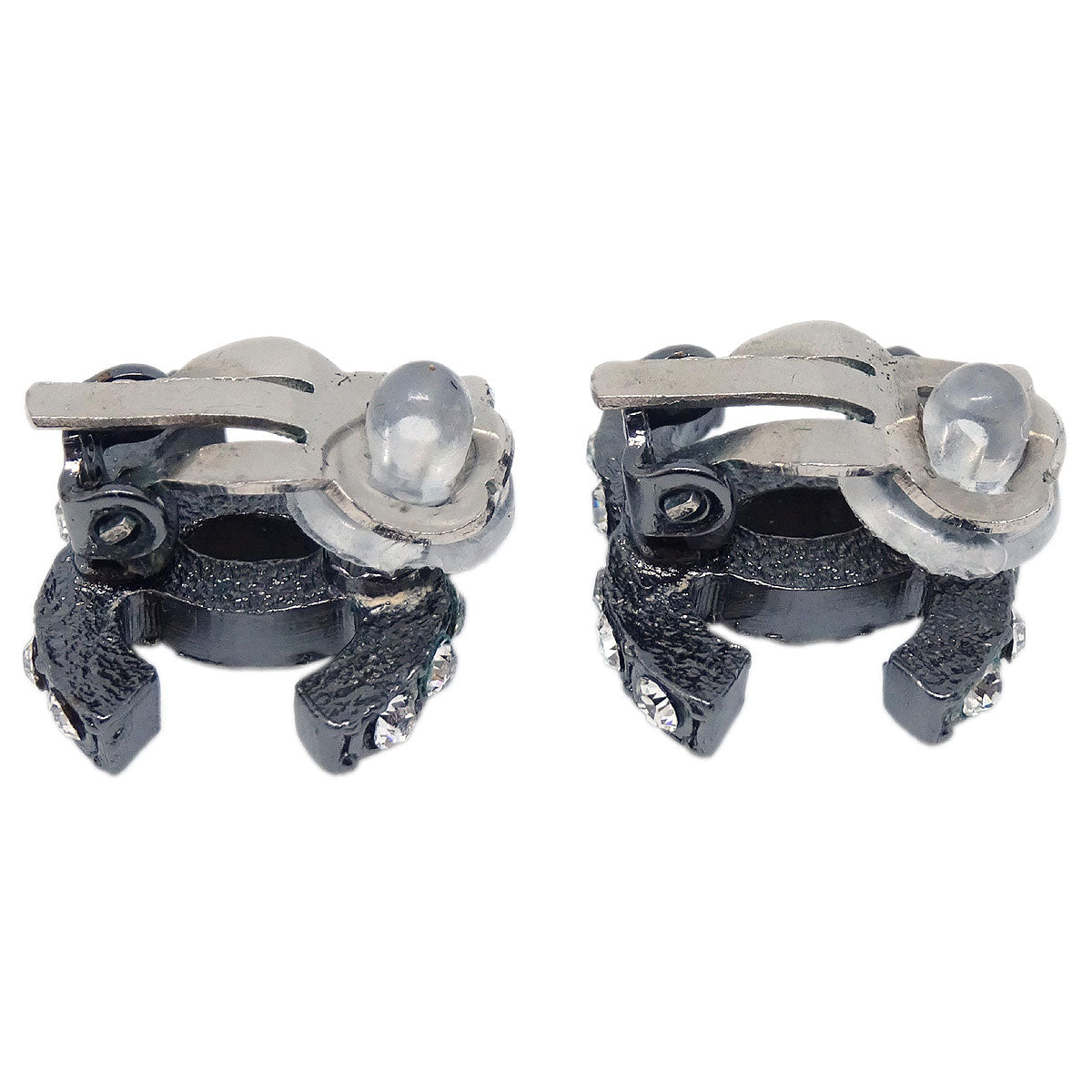 Chanel CC Silver Rhinestone Clip-On Earrings 03A