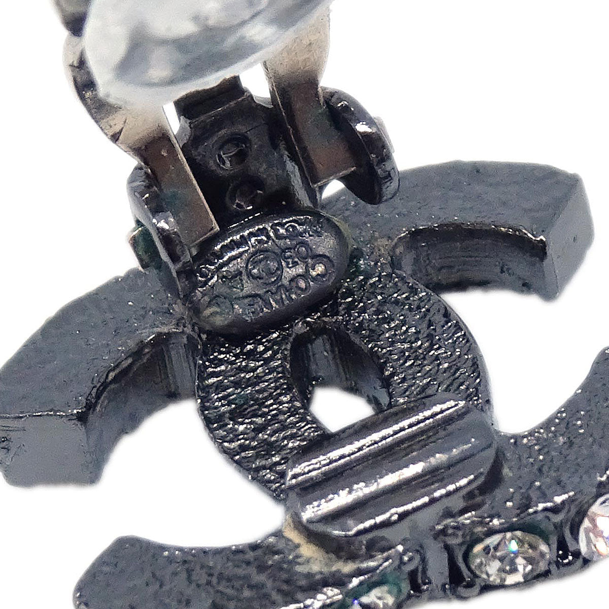 Chanel CC Silver Rhinestone Clip-On Earrings 03A