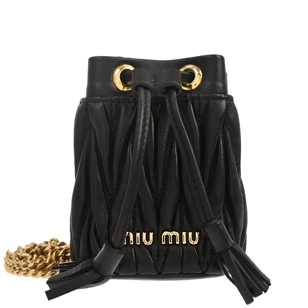 Miu Miu Black Lambskin Matelasse 2way Bag Charm Pochette Shoulder Bag