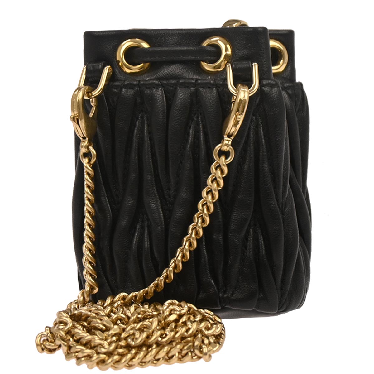 Miu Miu Black Lambskin Matelasse 2way Bag Charm Pochette Shoulder Bag