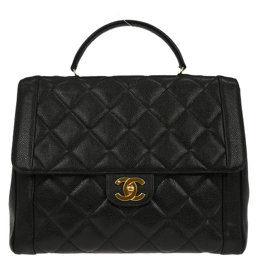 Chanel 1994-1996 Black Caviar Skin Top Handle Handbag