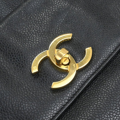 Chanel 1994-1996 Black Caviar Skin Chain Shoulder Tote Bag