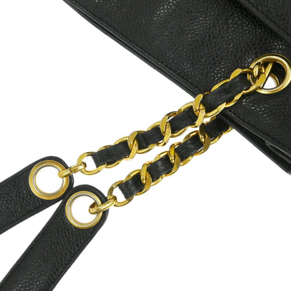 Chanel 1994-1996 Black Caviar Skin Chain Shoulder Tote Bag