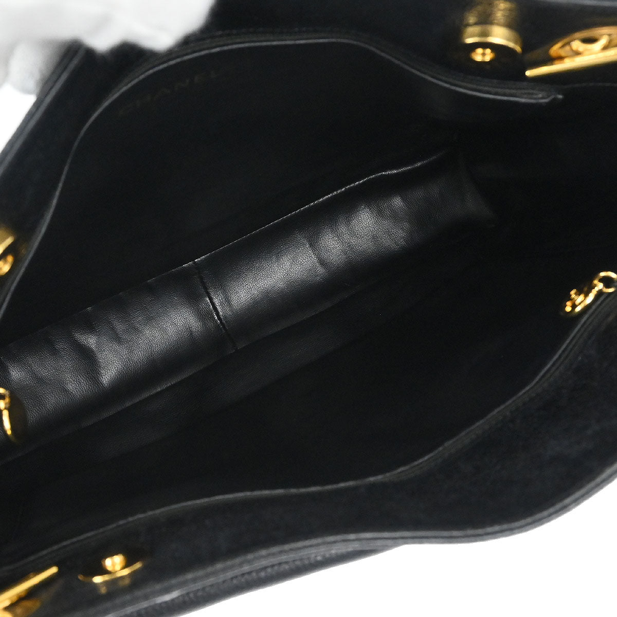 Chanel 1994-1996 Black Caviar Skin Chain Shoulder Tote Bag