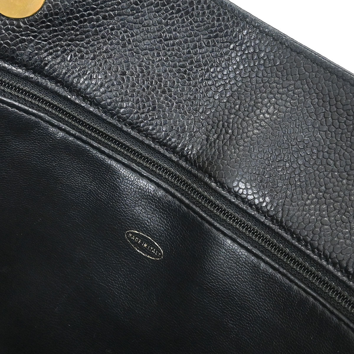 Chanel 1994-1996 Black Caviar Skin Chain Shoulder Tote Bag