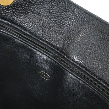 Chanel 1994-1996 Black Caviar Skin Chain Shoulder Tote Bag
